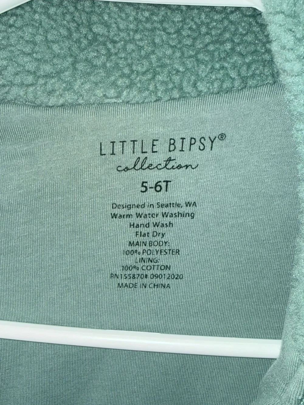 Little Bipsy Sherpa Jacket Size 5T/6T Mint Green Fleece Toddler Unisex Fall VGUC